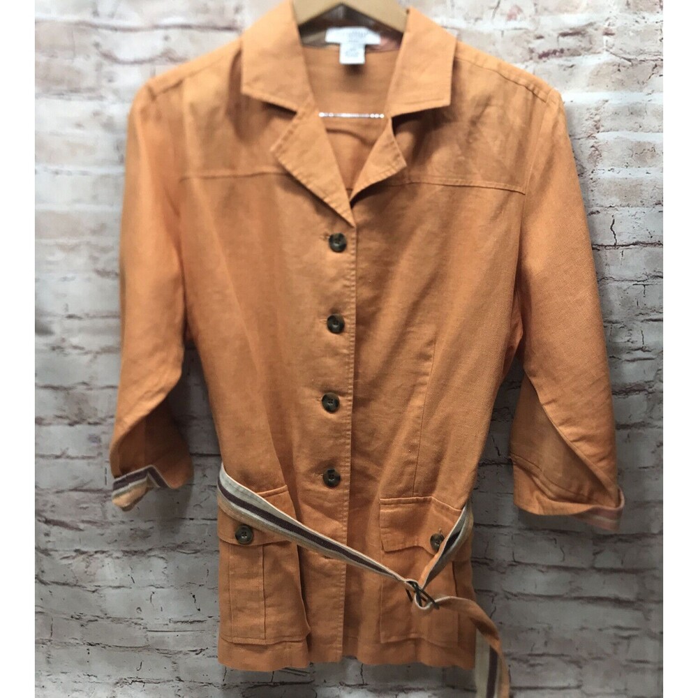 Paraphrase Woman Safari Jacket Size 18W Button Up Belted 3/4 Sleeve Orange